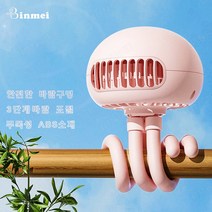 BINMEI 탁상용 미니선풍기 휴대용 무선 USB 충전 선풍기 안전망 손보호 핸디형 캐릭터 미니 문어발 선풍기, 핑크