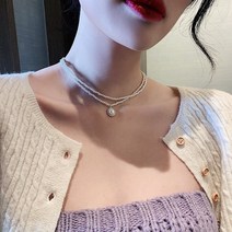 실버 목걸이 와이프생일선물 50대 엄마 갑상선 학생 여자친구 MENGJIQIAO-여성을 위한 진주 2 레이어 초커 쥬얼리 여자 파티 웨딩 체인 비쥬 Colares