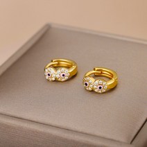 순금 링 귀걸이 여자 여성 여성용 스테인레스 스틸 터키 눈 귀여운 골드 컬러 지르콘 악마의 작은 후프 유행 보석 선물