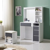 가구에반하다 템바 리아 900 LED 조명 콘센트 수납거울 화장대(의자미포함), 화이트+그레이