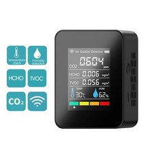 일산화탄소 경보기 공기 품질 모니터 다기능 5in1 co2 미터 디지털 온도 습도 테스터 이산화탄소 tvoc hcho 감지기, 블랙 와이파이 버전