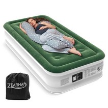 Zearna 내장 펌프가 있는 트윈 에어 매트리스 40.6cm16인치 내구성 있는 블로우 업 매트리스 에어베드 편안한 상단 표면 공기 주입식 매트리스 캠핑 가정 및 휴대용 여행, Twin