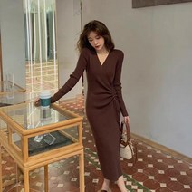 V넥 니트 드레스 브이넥 이른 봄 옷 원피스 프랑스 스타일 프렌치 여신 우아한 세련된