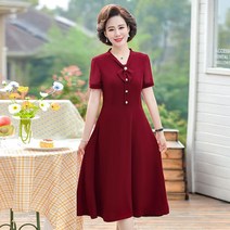 리본 수입 명품 중년 고급 엄마옷 여름 원피스 50대 60대 결혼식 하객룩 어머니 장모님 드레스 반팔 V넥