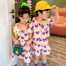 루라줌) 아기 유아 아동 키즈 어린이 하트 코튼 린넨 여름 상하복세트 여름 원피스 남아 여아 형제룩 자매룩 둥이룩 남매룩 코디세트 북유럽풍 외출복 어린이집 등원룩 여름옷