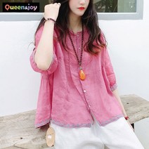 퀸앤조이 청초한 자수 7부 린넨 블라우스***판매자 퀸앤조이***