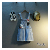 티피 여성 멜빵 청 반바지 여름 패션 큐빅 카툰 얇은 와이드 점프슈트