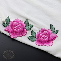 붙이는 소량제작 꽃 자수 반사 스티커 군인 와펜패치 예쁜 의류 찍찍이, 로즈 한쌍(12x8.5cm)