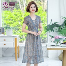 플라워 미드 노년 여성 여름옷 반팔 무릎넘어 쉬폰원피스 적합 50대 엄마 입다 스타일리쉬 4814551246