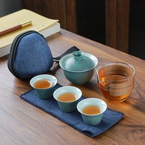 다기세트 다도 다구 휴대용 보이차 세라믹 도자기 kung fu tea set teaware 야외 여행 차 티백 anti-scalding one pot four sheets, a