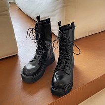 네코 레이스업 플랫폼 워커-블랙 (여자워커 여성부츠 레이스업워커 통굽워커 키높이부츠 워커힐 블랙부츠 유니크워커 레더가죽워커 캐주얼워커 데일리 가을 뒷지퍼 라운드토 무지 미들 앵클)