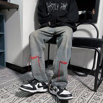 인스타 트렌드 데님 남 빈티지 하이웨이 항 스타일 일색 건달 힙합 개성 트렌드 남성청바지 하이웨이스트바지 겨울청바지 데님팬츠