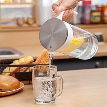 핫콤 트라이탄 내열유리 스텐 냉장고 물병 물통, 1.4L, 내열유리 물병 무지/화이트 1400ml
