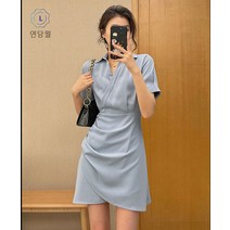 [연당월]트랜드신상 허리 여밈 날씬해 보이고 불규칙한 주름을 가리는 롱 구호원피스블랙 스커트