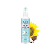 Babo Botanicals Baby Skin 미네랄 자외선 차단 스프레이 SPF 30 산화아연 활성 무향 방수 기름기 없는 경량 177.4ml 6온스