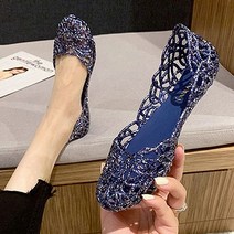 반짝 이는 중공 통기성 크리스탈 샌들 플랫 젤리슈즈