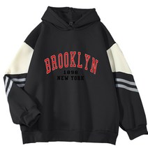 Brooklyn 1898 New York /여성 Hoodie 캐주얼 패션 어 컬러 블록 운동복 Unisex Streetwear 하라주쿠 Oversize Top