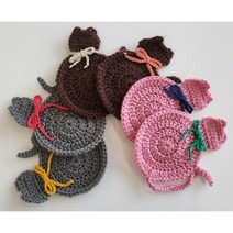 손뜨개 티코스터 고양이 컵받침 핸드메이드, 쵸코렛