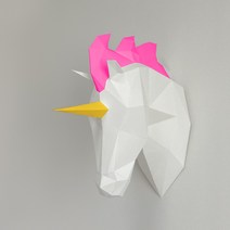 뿔 떼면 말인데 뿔이 달려서 유니콘 DIY 헌팅트로피 페이퍼크래프트 페이퍼토이 종이모형 벽걸이장식 인테리어소품 집콕취미 집에서할수있는취미 집콕템 마니또선물, 핑크베이지