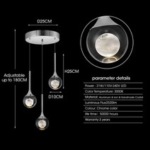 모던 크리스탈 펜던트 Led 샹들리에 조명 럭셔리 주방 거실 침실 램프, 3 heads CH_7W | Warm white | C