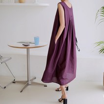 하이데일리 비비 린넨 훌 민소매 롱 원피스