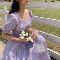 우아한 퍼플 롱 드레스 여성용 코티지 코어 빈티지 미적 여름 요정 2023 패션