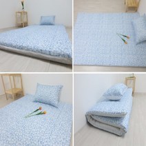 ll0II싱글 삼단 요패드 손님용 바닥요매트 두꺼운 누빔패드 접이식 3단 바닥에까는이불 요솜세트［lI］, 블루밍 핑크