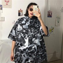 2020 봄 여름 뉴 빈티지 블라우스 하라주쿠 얼짱 반팔 턴 다운 칼라 셔츠 BF 스타일 스트리트웨어 블라우스 Mujer