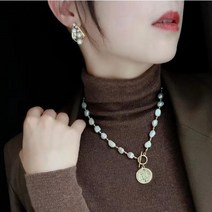 새빨간 연인 패션 바로크 진주목걸이 펜던트 세트 동메달 목걸이