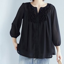 퀸앤조이 미녀77 노카라 프릴 셔링 쉬폰 블라우스