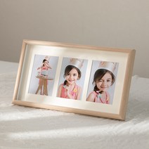 증명사진액자 여권사진액자 아기성장액자 나무액자 6홀 10홀 20홀, 연한나무 3홀(6인치사진 10x15cm)
