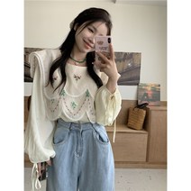 꽃자수 레트로 빈티지 블라우스 데일리룩