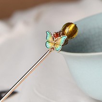 연화 정품 나비 옥 연꽃 비녀 14K 금도금