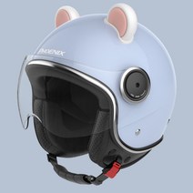 오토바이 헬멧 귀여운 소중한 이쁜 누나 추천 사계절 전동 킥보드 전기 자전거 머리보호 바이크 원동기, 곰귀-라이트블루 단경