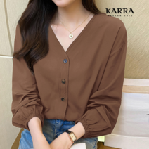 카라 KARRA (88까지)브라운버튼브이넥블라우스_KB2FBL021C