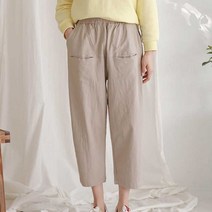 여자 편한 밴딩 바지 와이드 배기핏 8부 캐주얼 팬츠:No6494ea
