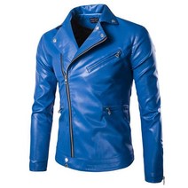 할리데이비슨 남성 슬림 블루 오토바이 가죽 자켓 펑크 스타일 가을 새로운 경사 지퍼 amp 스웨이드 코트 사이즈 5XL, [07] 4XL, [02] Blue