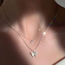 일호장신구 큐빅 아기 나비 두줄 목걸이[실버925] 개별카드텍포장 파우치 증정 국내배송
