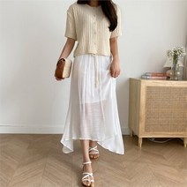 [] 여자 여름 편한 바다패션 휴가룩 밴딩 플레어 롱스커트