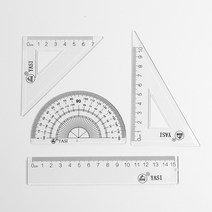 도형학습 투명 각도기 삼각자 막대자 4종 제도세트 케이스보관