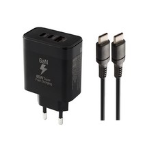 지파워 GaN 65W PD C타입 초고속 충전기 3포트 멀티 노트북 충전기, 블랙, 1개