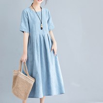 [케익] 린넨 플라워패턴 반팔 원피스 WOVE9670