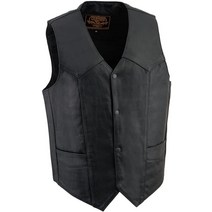 월드몰/ Milwaukee Leather SH1310 남성용 블랙 가죽 클래식 브이넥 오토바이 라이더 조끼 전면 스냅 버튼 클로저 포함