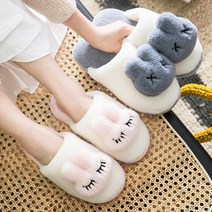 폭신폭신 토끼털 슬리퍼 겨울 실내화 학생 커플 층간소음방지 사무실 거실화, 핑크 ~245mm