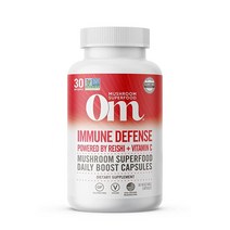 Om Mushroom Superfood Immune Defense 버섯 캡슐 슈퍼푸드 보충제 90개 30일 버섯 블렌드 레이시 터키 테일 메이타케 아가리쿠스 블레이제이 비타민 C 비건, 90 Count (Pack of 1), Immune Defense Capsules