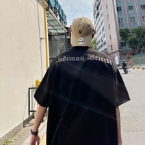 프린팅반팔티셔츠 문착 스웨이드 가죽 플라워 반팔티셔츠남자 여름 중량 개성 아메카지스타일 트렌드 고가 4881957549