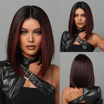 가발 Bob Wigs For Women Short Black Wig With Red Highlight Middle Part, [02] LC2054-1, 01 LC2054-1, 한개옵션1