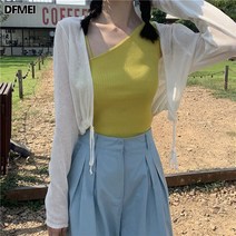 DFMEI 나시 여 사이드 솔리드 숏 니트 탑