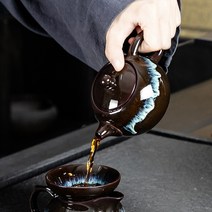 푸른 청자 주전자 찻잔 중국식 전통차 다도 티팟 세트, 흑색-A형, 1개