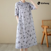 키리앙 잔느 플라워 나염 둥근카라 원피스